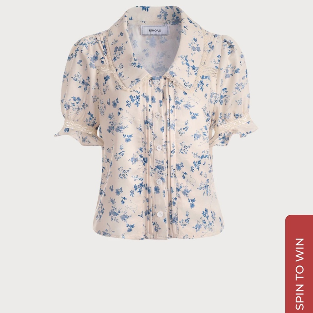 SIZE LARGE The Lace Spliced Pleated Floral Shirt
